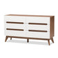 Calypso Mid-Century Modern White and Walnut Wood 6-Drawer Storage Dresser FredCo