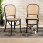 Cambree Mid-Century Modern Brown Woven Rattan and Black Wood 2-Piece Cane Dining Chair Set FredCo