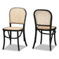 Cambree Mid-Century Modern Brown Woven Rattan and Black Wood 2-Piece Cane Dining Chair Set FredCo