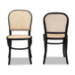 Cambree Mid-Century Modern Brown Woven Rattan and Black Wood 2-Piece Cane Dining Chair Set FredCo