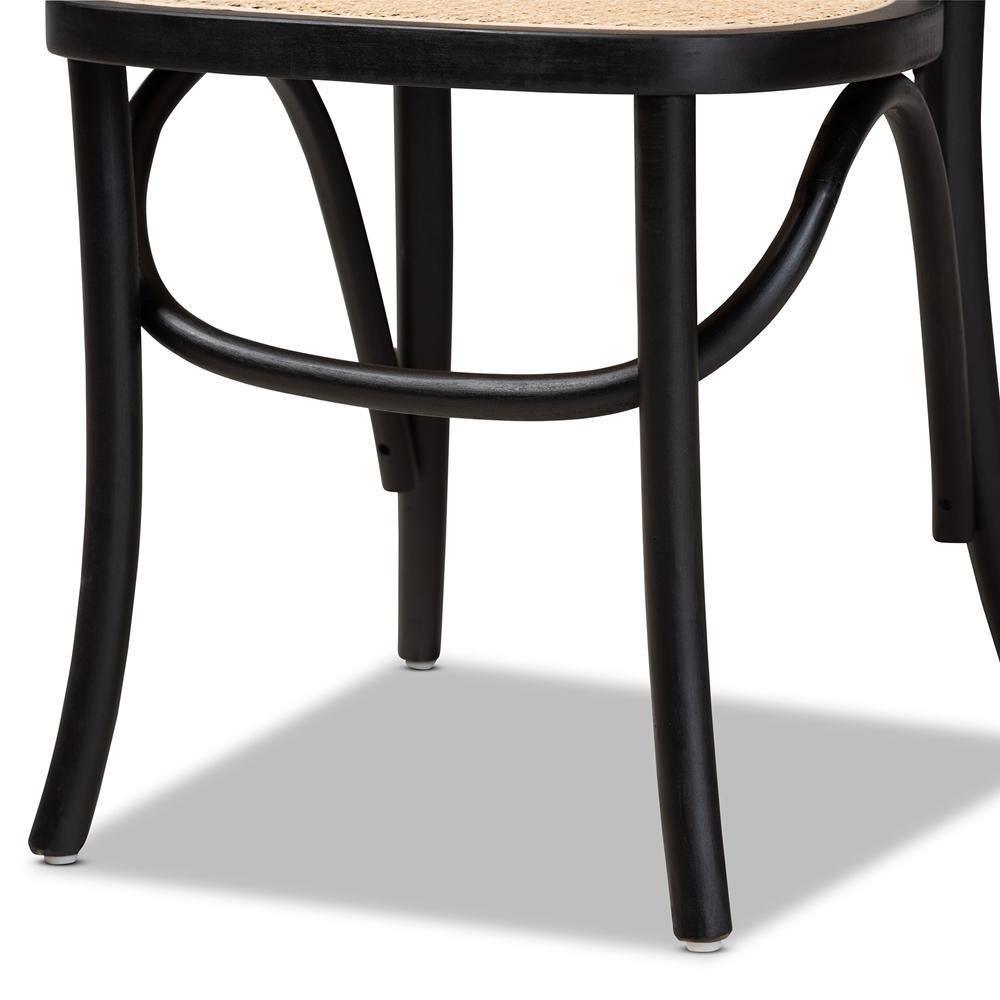 Cambree Mid-Century Modern Brown Woven Rattan and Black Wood 2-Piece Cane Dining Chair Set FredCo