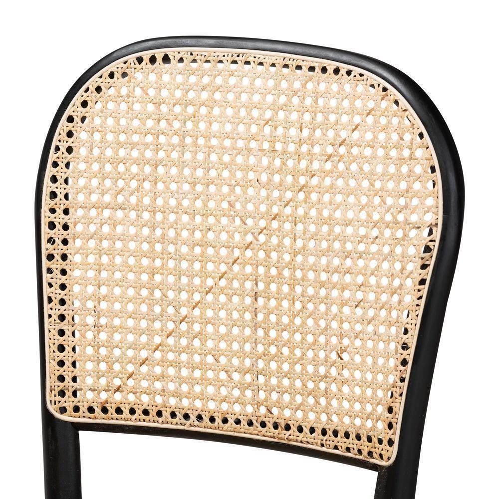 Cambree Mid-Century Modern Brown Woven Rattan and Black Wood 2-Piece Cane Dining Chair Set FredCo