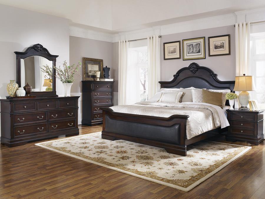 Cambridge Carved Bedroom Set Cappuccino Coaster Queen, 4 Piece FredCo