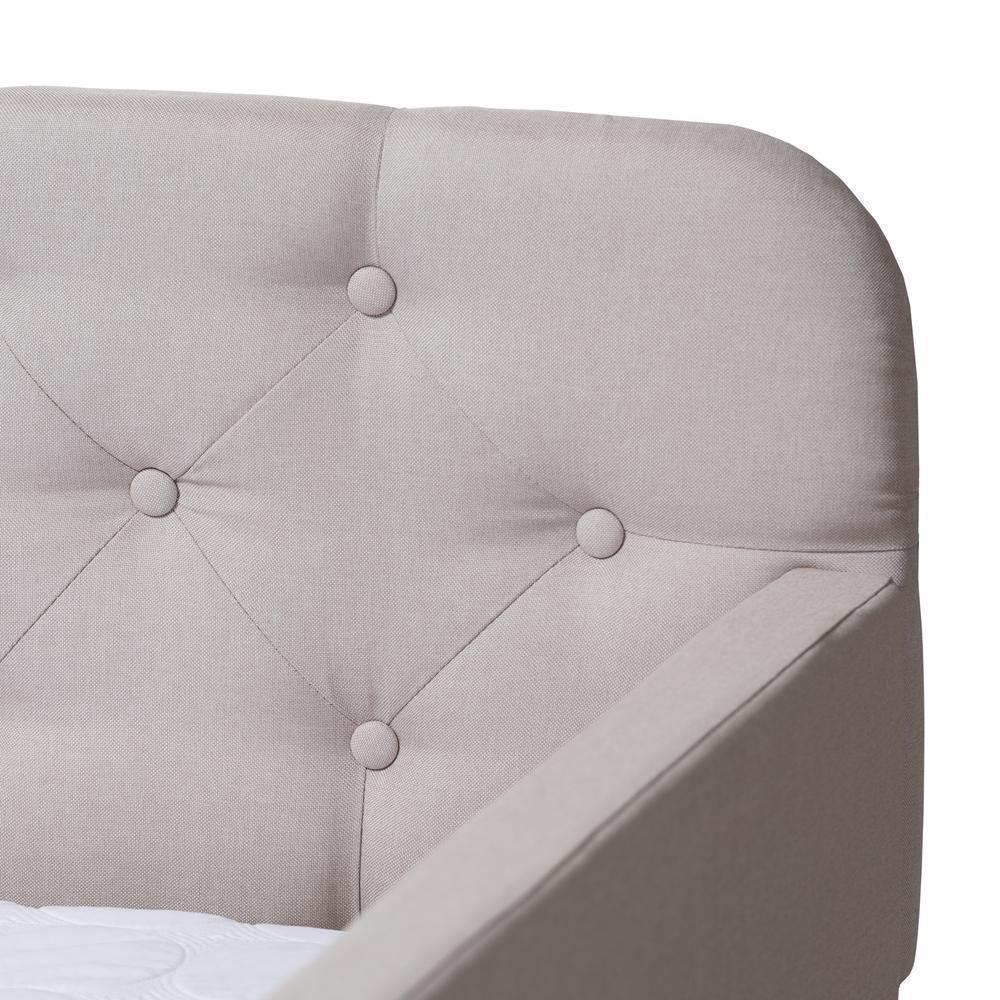 Camelia Modern and Contemporary Beige Fabric Upholstered Button-Tufted Twin Size Sofa Daybed with Roll-Out Trundle Guest Bed FredCo