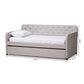 Camelia Modern and Contemporary Beige Fabric Upholstered Button-Tufted Twin Size Sofa Daybed with Roll-Out Trundle Guest Bed FredCo