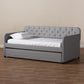 Camelia Modern and Contemporary Grey Fabric Upholstered Button-Tufted Twin Size Sofa Daybed with Roll-Out Trundle Guest Bed FredCo