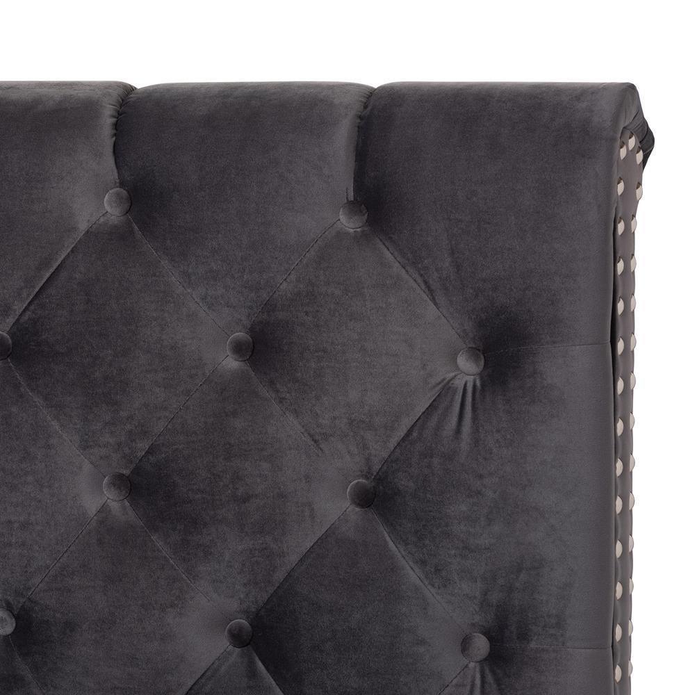 Candace Luxe and Glamour Dark Grey Velvet Upholstered King Size Bed FredCo