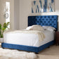 Candace Luxe and Glamour Navy Velvet Upholstered King Size Bed FredCo