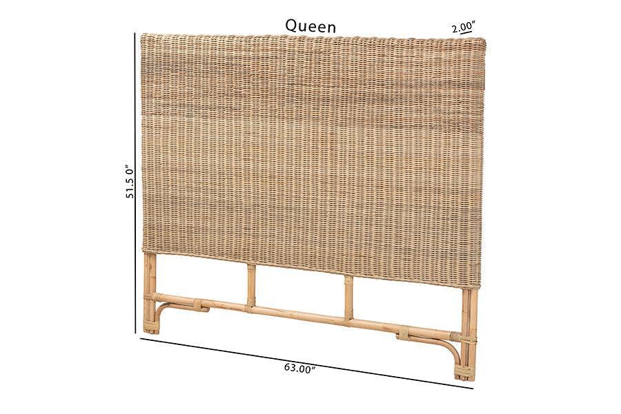 Cantara Modern Bohemian Natural Rattan Queen Size Standalone Headboard FredCo