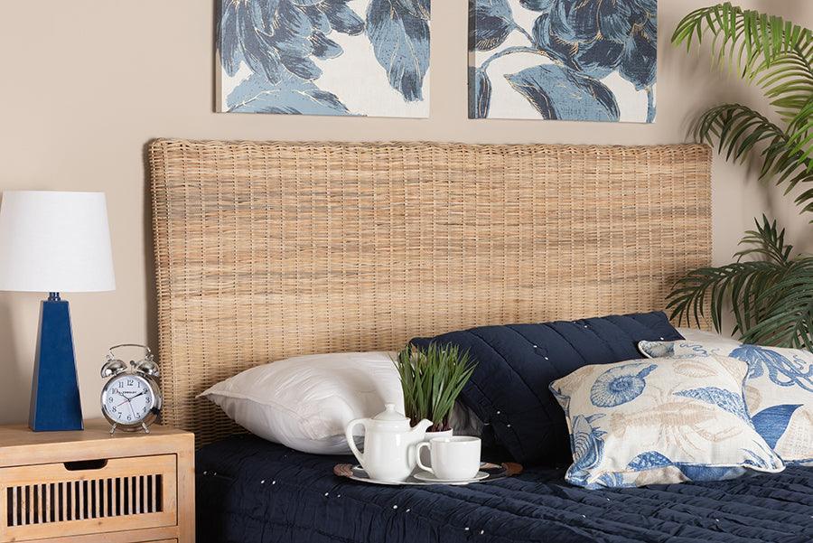 Cantara Modern Bohemian Natural Rattan Queen Size Standalone Headboard FredCo