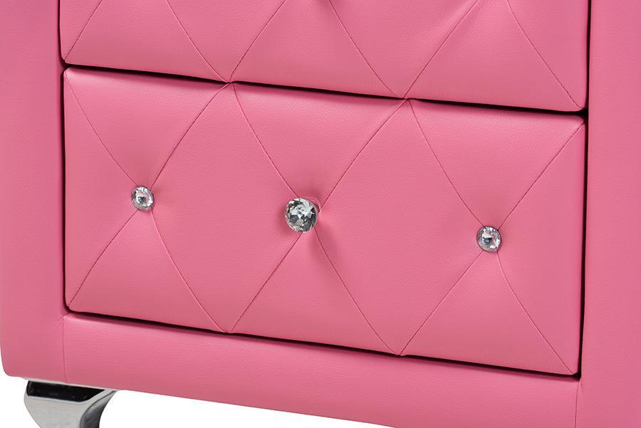 Canterbury Contemporary Glam Pink Faux Leather Upholstered Queen Size 3-Piece Bedroom Set FredCo