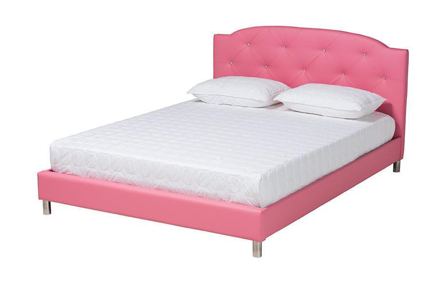 Canterbury Contemporary Glam Pink Faux Leather Upholstered Queen Size 3-Piece Bedroom Set FredCo