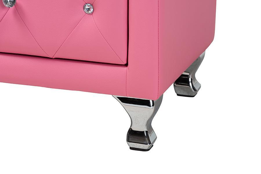 Canterbury Contemporary Glam Pink Faux Leather Upholstered Queen Size 3-Piece Bedroom Set FredCo