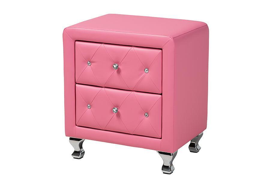 Canterbury Contemporary Glam Pink Faux Leather Upholstered Queen Size 3-Piece Bedroom Set FredCo