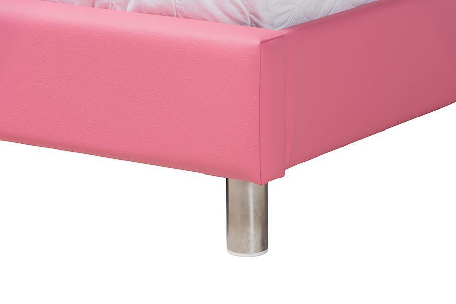 Canterbury Contemporary Glam Pink Faux Leather Upholstered Queen Size 3-Piece Bedroom Set FredCo