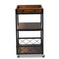 Capri Vintage Rustic Industrial Oak Brown and Black Finished Mobile Metal Bar Cart with Stemware Rack FredCo