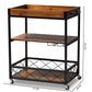 Capri Vintage Rustic Industrial Oak Brown and Black Finished Mobile Metal Bar Cart with Stemware Rack FredCo