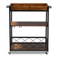 Capri Vintage Rustic Industrial Oak Brown and Black Finished Mobile Metal Bar Cart with Stemware Rack FredCo