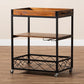 Capri Vintage Rustic Industrial Oak Brown and Black Finished Mobile Metal Bar Cart with Stemware Rack FredCo