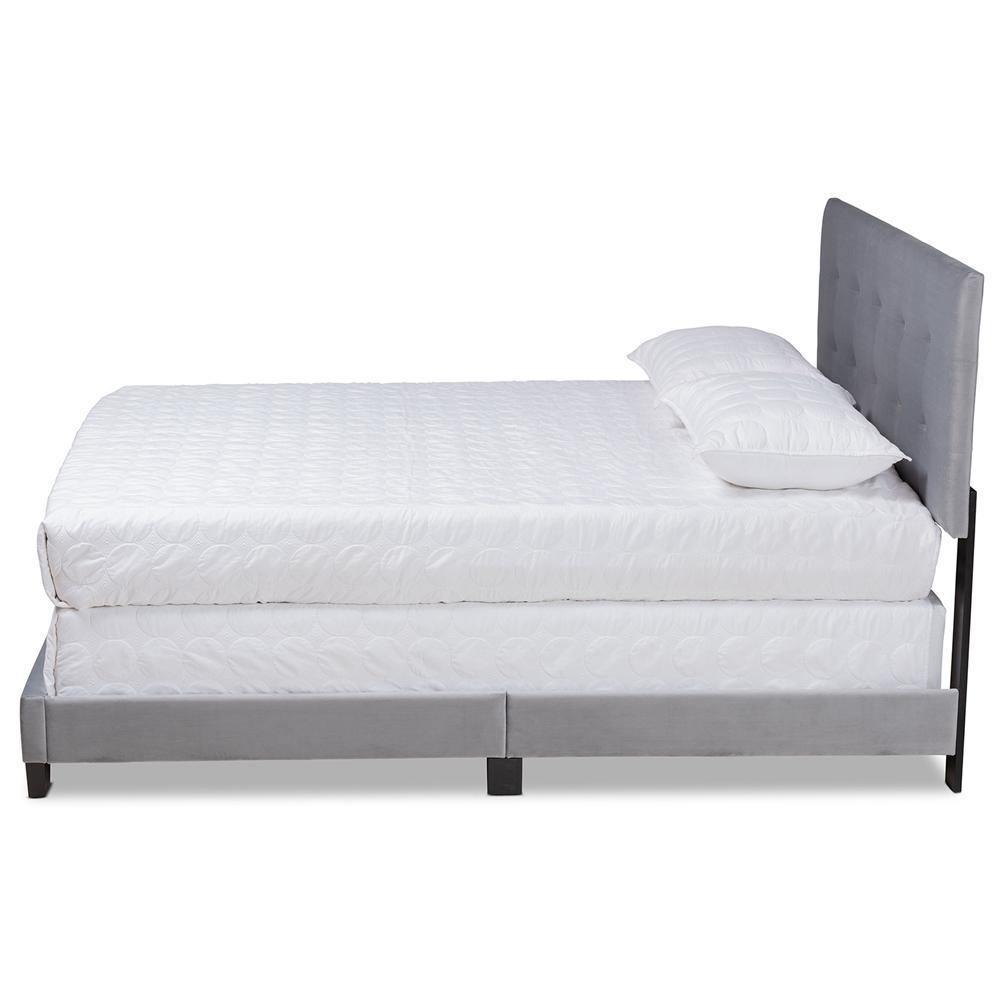 Caprice Modern and Contemporary Glam Grey Velvet Fabric Upholstered Queen Size Panel Bed FredCo