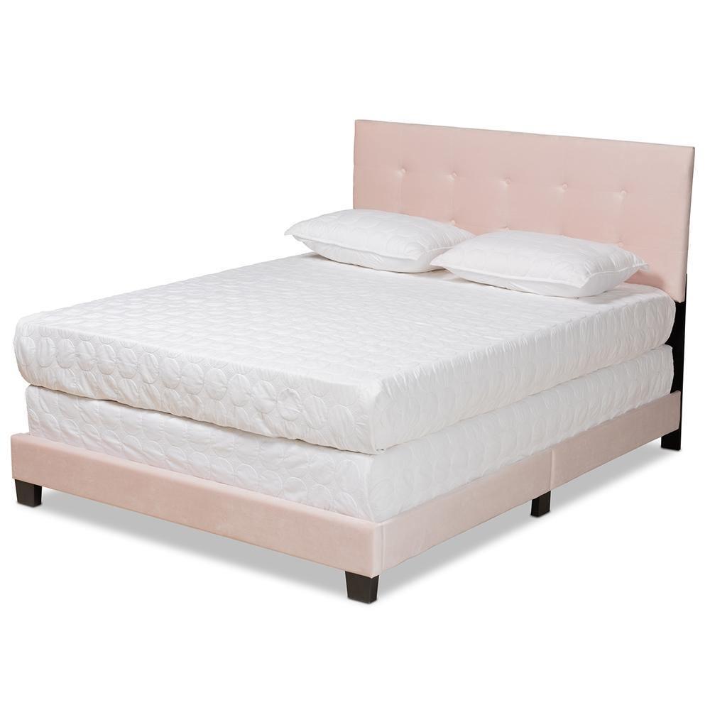 Caprice Modern and Contemporary Glam Light Pink Velvet Fabric Upholstered Queen Size Panel Bed FredCo