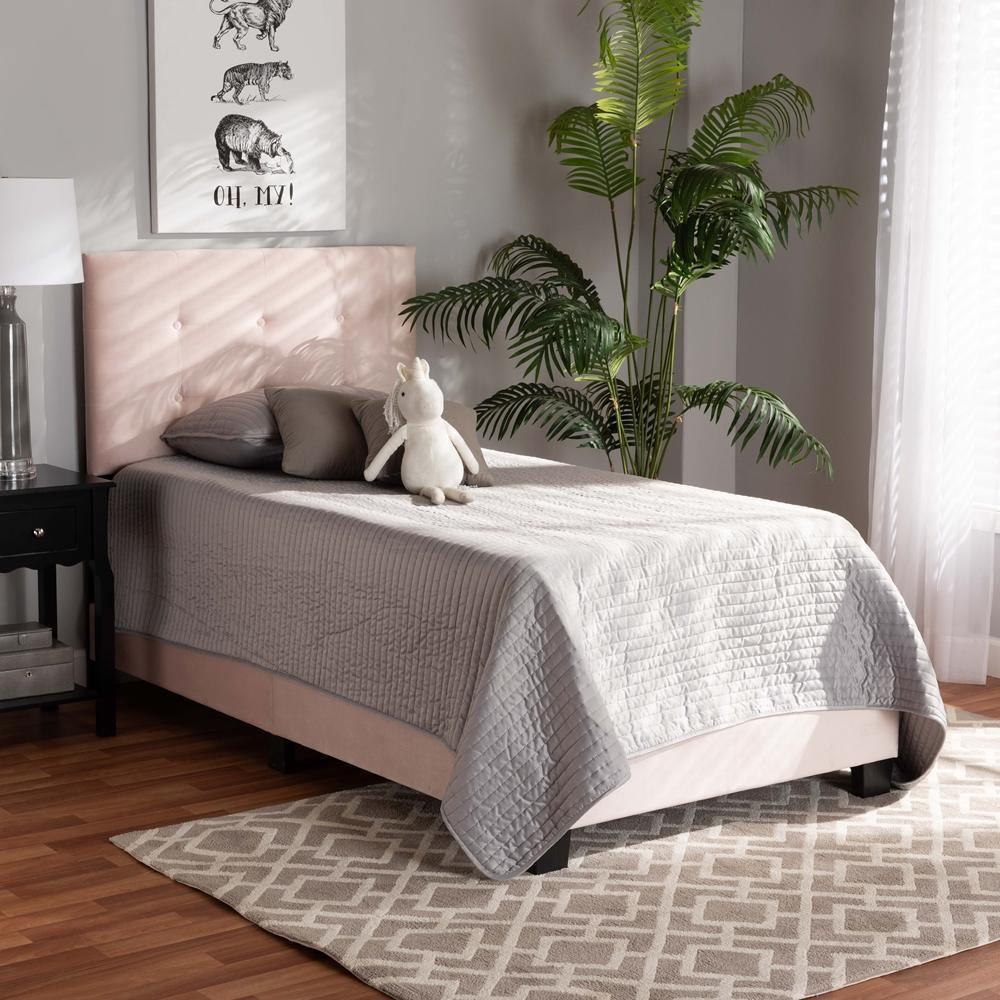Caprice Modern and Contemporary Glam Light Pink Velvet Fabric Upholstered Twin Size Panel Bed FredCo