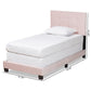 Caprice Modern and Contemporary Glam Light Pink Velvet Fabric Upholstered Twin Size Panel Bed FredCo