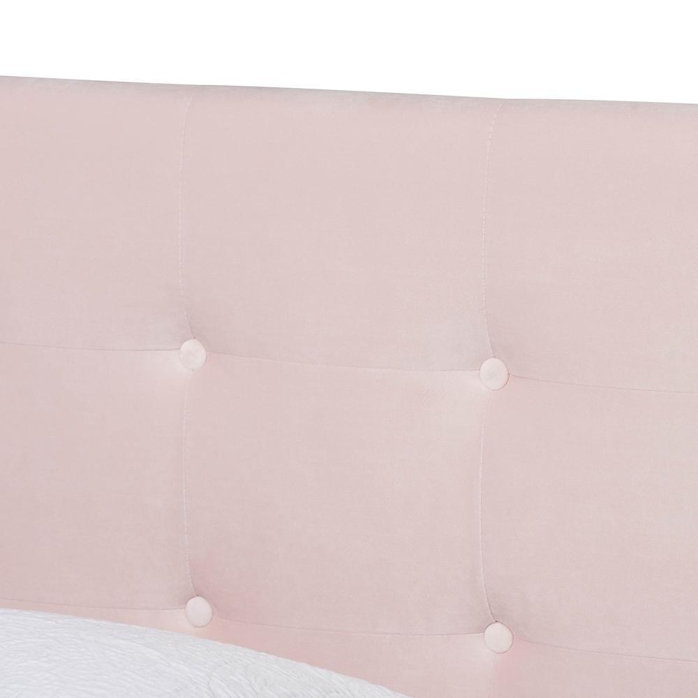 Caprice Modern and Contemporary Glam Light Pink Velvet Fabric Upholstered Twin Size Panel Bed FredCo