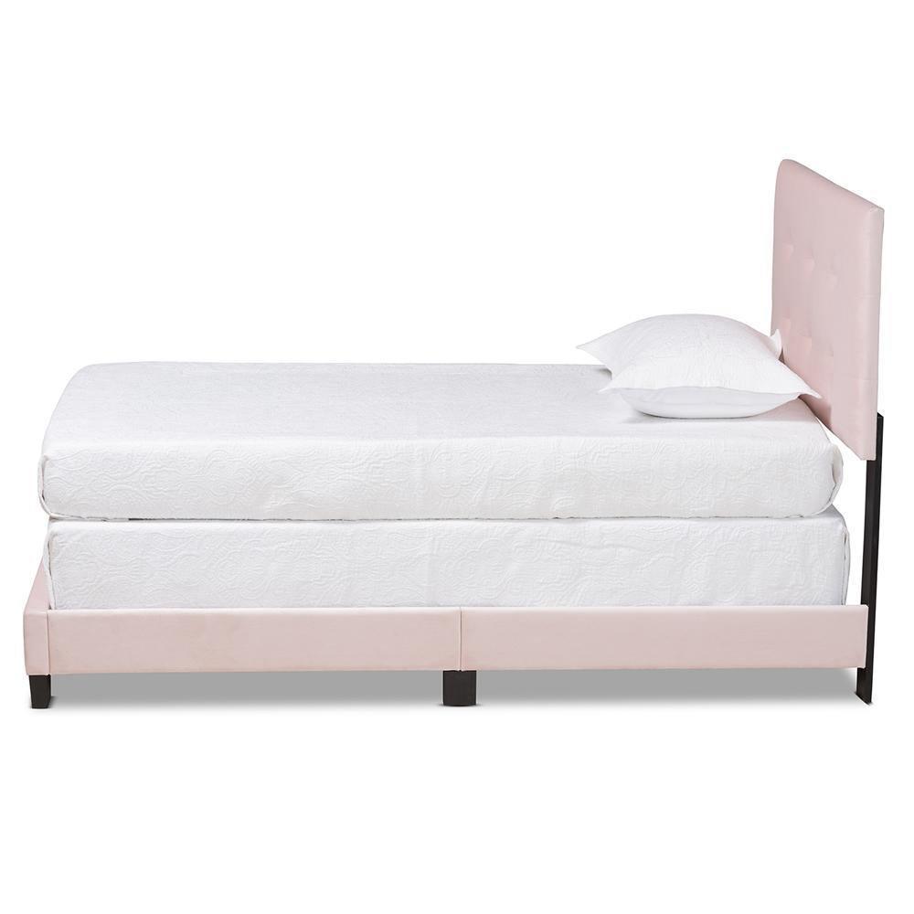 Caprice Modern and Contemporary Glam Light Pink Velvet Fabric Upholstered Twin Size Panel Bed FredCo