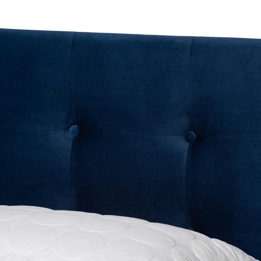 Caprice Modern and Contemporary Glam Navy Blue Velvet Fabric Upholstered Full Size Panel Bed FredCo