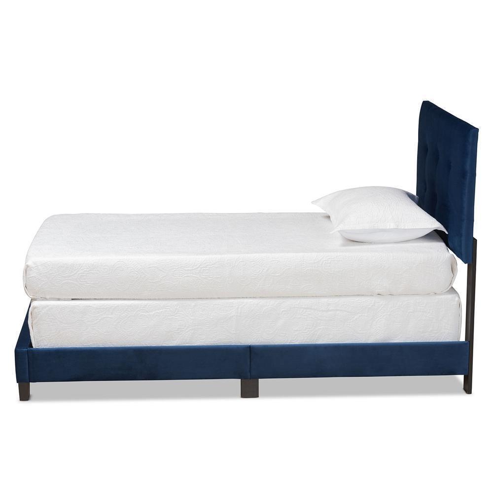 Caprice Modern and Contemporary Glam Navy Blue Velvet Fabric Upholstered Twin Size Panel Bed FredCo