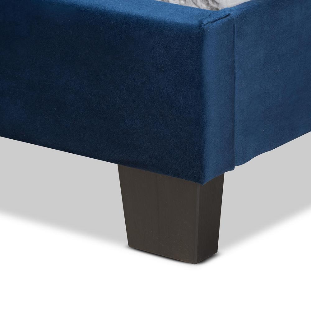 Caprice Modern and Contemporary Glam Navy Blue Velvet Fabric Upholstered Twin Size Panel Bed FredCo