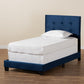 Caprice Modern and Contemporary Glam Navy Blue Velvet Fabric Upholstered Twin Size Panel Bed FredCo