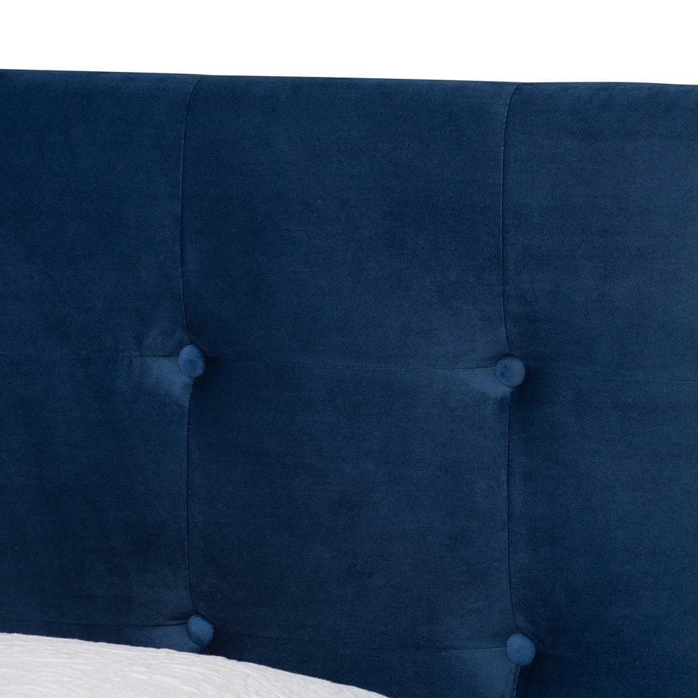 Caprice Modern and Contemporary Glam Navy Blue Velvet Fabric Upholstered Twin Size Panel Bed FredCo