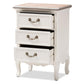 Capucine Antique French Country Cottage Two Tone Natural Whitewashed Oak and White Finished Wood 3-Drawer Nightstand FredCo