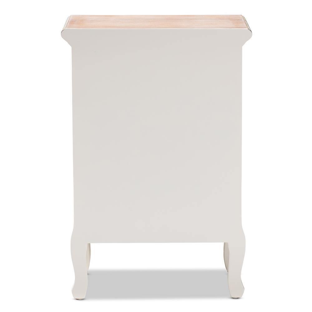 Capucine Antique French Country Cottage Two Tone Natural Whitewashed Oak and White Finished Wood 3-Drawer Nightstand FredCo