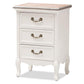 Capucine Antique French Country Cottage Two Tone Natural Whitewashed Oak and White Finished Wood 3-Drawer Nightstand FredCo