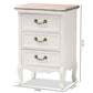 Capucine Antique French Country Cottage Two Tone Natural Whitewashed Oak and White Finished Wood 3-Drawer Nightstand FredCo