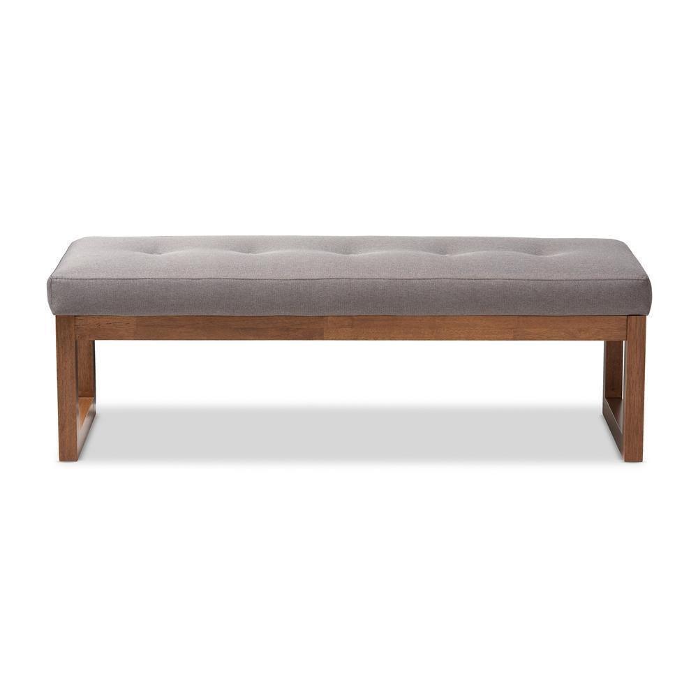 Caramay Modern and Contemporary Grey Fabric Upholstered Walnut Brown Finished Wood Bench FredCo