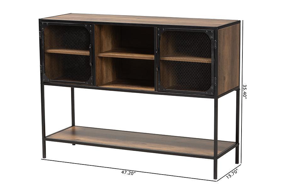 Cardea Modern Industrial Walnut Brown Finished Wood and Black Metal 2-Door Sideboard FredCo
