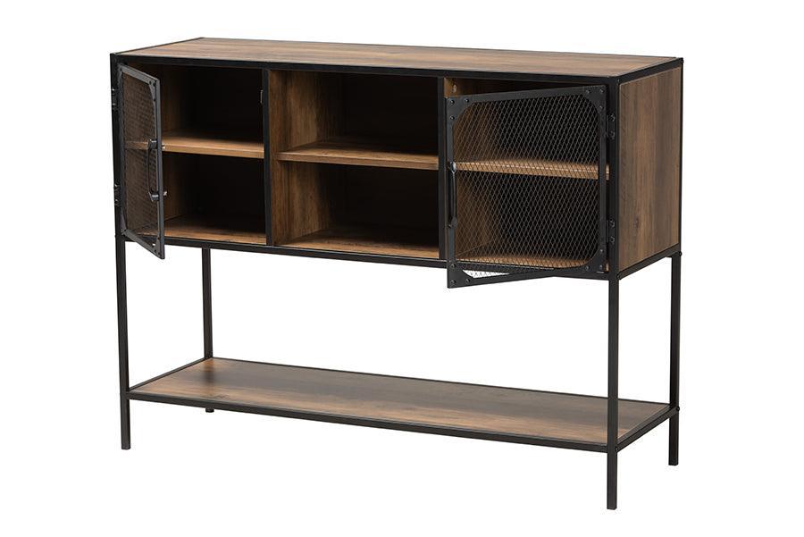 Cardea Modern Industrial Walnut Brown Finished Wood and Black Metal 2-Door Sideboard FredCo