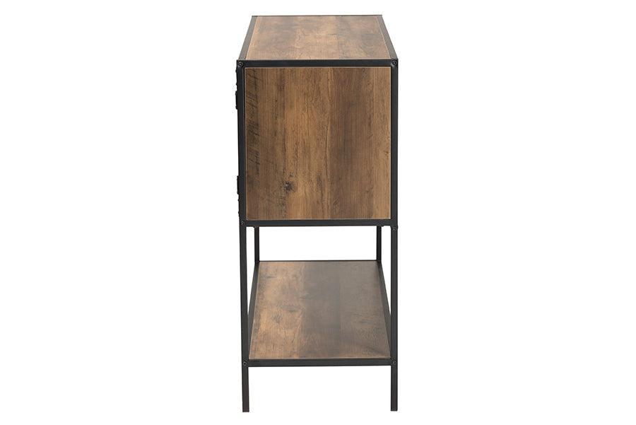 Cardea Modern Industrial Walnut Brown Finished Wood and Black Metal 2-Door Sideboard FredCo