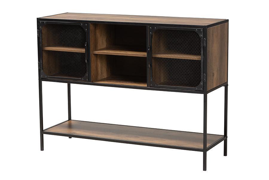 Cardea Modern Industrial Walnut Brown Finished Wood and Black Metal 2-Door Sideboard FredCo