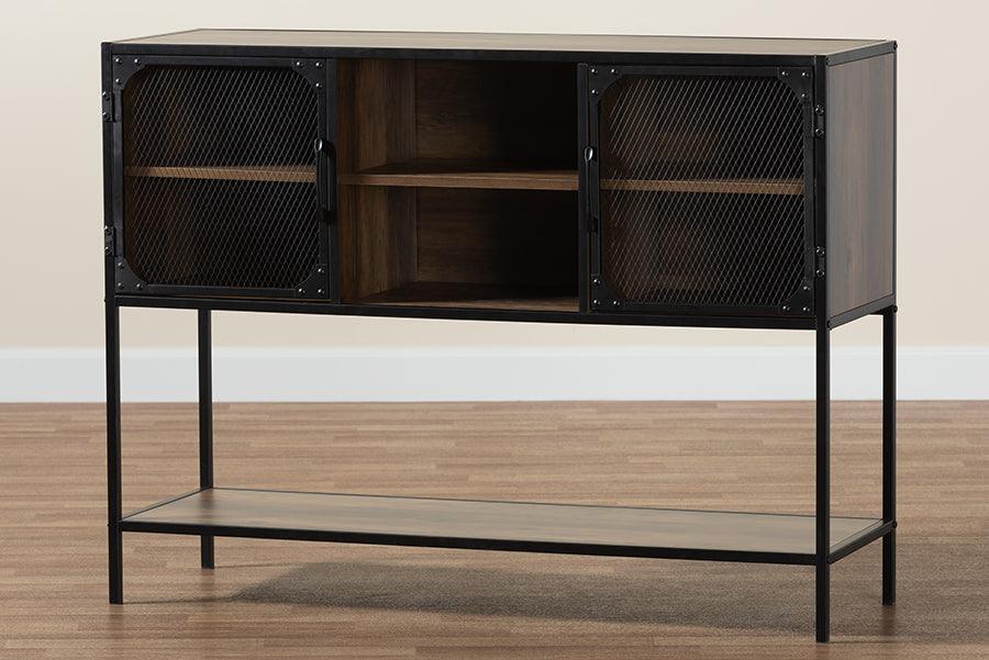 Cardea Modern Industrial Walnut Brown Finished Wood and Black Metal 2-Door Sideboard FredCo