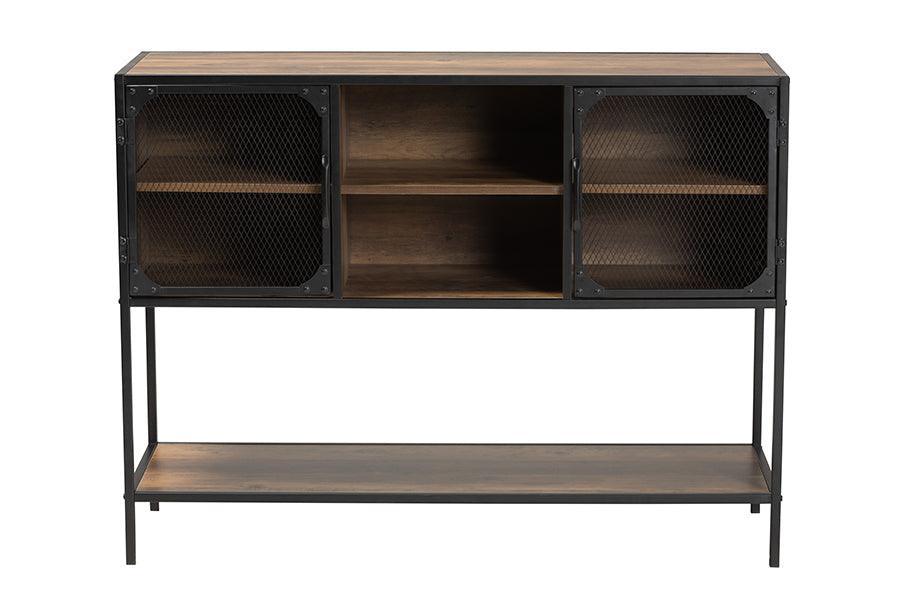 Cardea Modern Industrial Walnut Brown Finished Wood and Black Metal 2-Door Sideboard FredCo