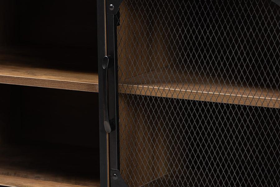 Cardea Modern Industrial Walnut Brown Finished Wood and Black Metal 2-Door Sideboard FredCo