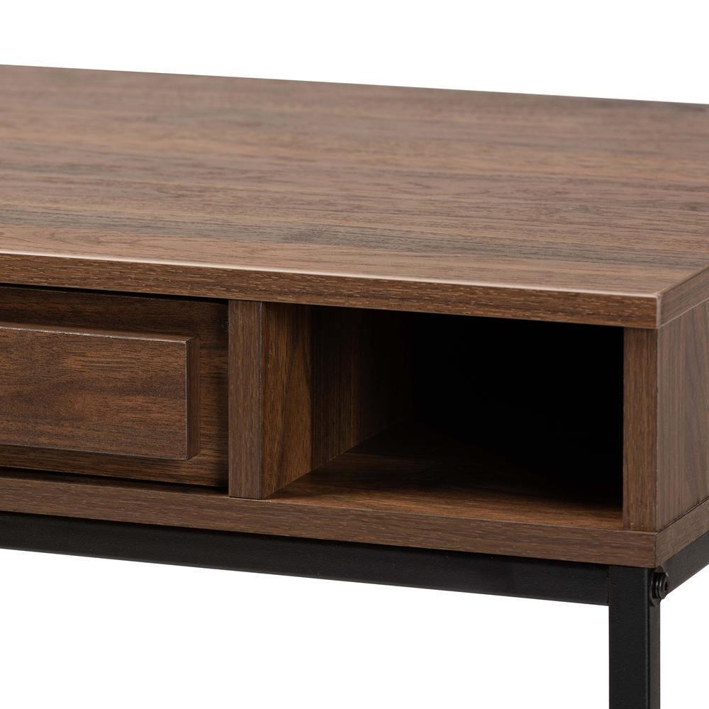 Cargan Modern and Contemporary Walnut Brown Finished Wood and Black Metal 1-Drawer Desk FredCo