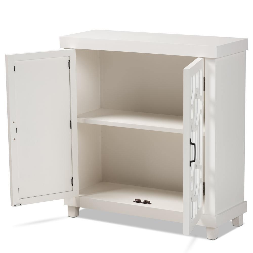 Carlena Modern and Contemporary White Finished Wood and Mirrored Glass 2-Door Sideboard FredCo