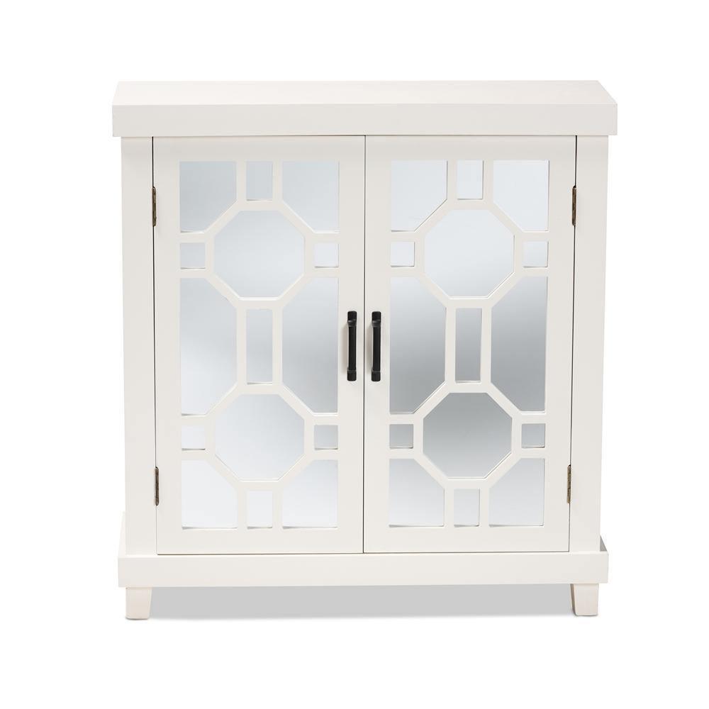 Carlena Modern and Contemporary White Finished Wood and Mirrored Glass 2-Door Sideboard FredCo