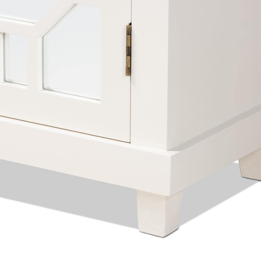 Carlena Modern and Contemporary White Finished Wood and Mirrored Glass 2-Door Sideboard FredCo